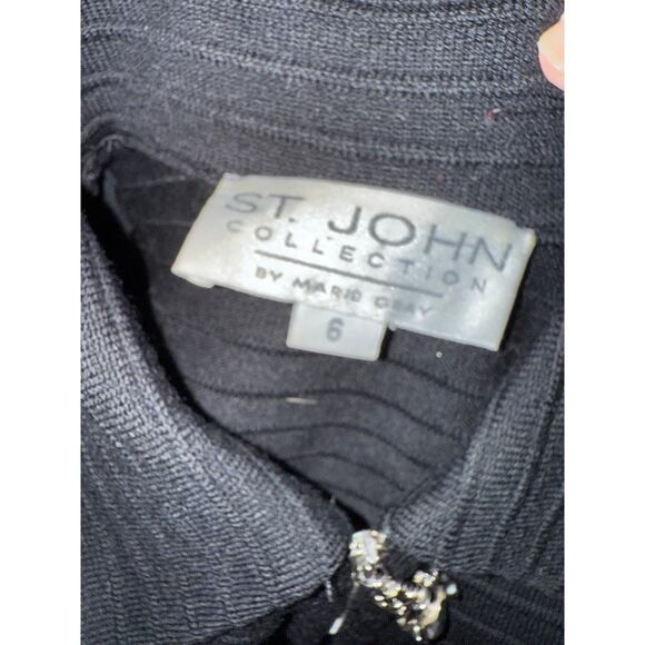 St. John Collection Marie Gray Jacket Blazer Zip Santana Knit Womens Sz 6 Black - Picture 2 of 12